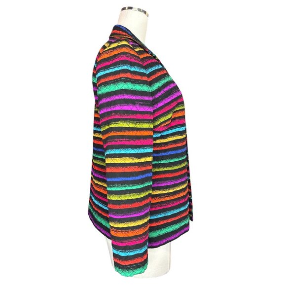 Vintage Maggie London Blazer Size 8 Silk Quilted Jacket Rainbow Striped Retro - Picture 9 of 11